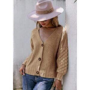 Simplee Boho Button Down V-Neck Raglan Sleeve Sweater Cardigan NWT Size S